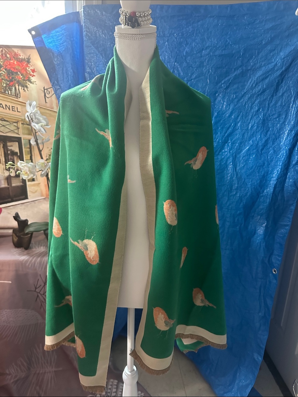 Green Bird Pattern Throw Blanket - Brand